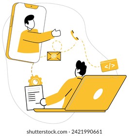 Team communication vector illustration. In business landscape, understanding and interaction fuel development and innovation Corporate intelligence evolves through collaborative effort professionals