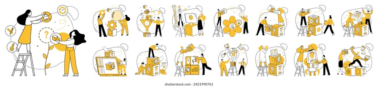 Team communication vector illustration. Team communication conceptually transforms information into innovative solutions for group Brainstorming sparks creativity, turning challenges into triumphs