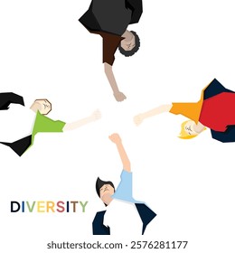 Team, community hands reaching together for support and unity. Diverse multicultural group, people society bonding in solidarity and cooperation. Flat vector illustration isolated on white background