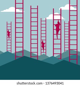 Team concept design. A group of businessmen climbed the ladder.