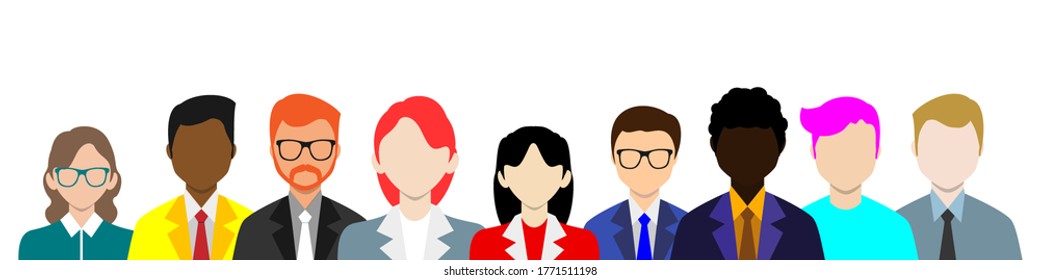 Concepto de equipo. Ilustración de vectores de diseño moderno de estilo plano. Personas de diferentes nacionalidades de diferentes profesiones.
