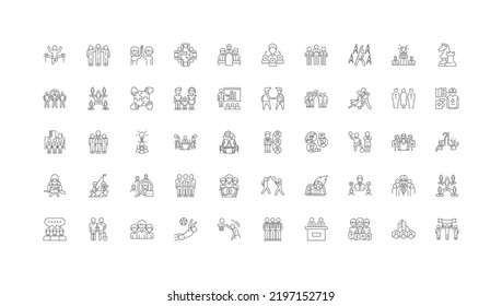 Team concept illustration, linear icons, line signs set, vector collection