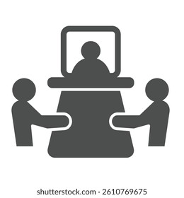 Team conference with online user solid icon, remote work concept. Vector graphics. Online meeting of people sign on white background, glyph style icon for mobile or web design
