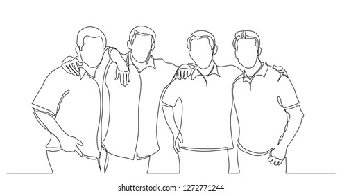 team of confident men friends standing together - one line drawing