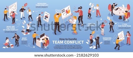 Team conflict infgoraphics with boss shouting on employees vector illustration