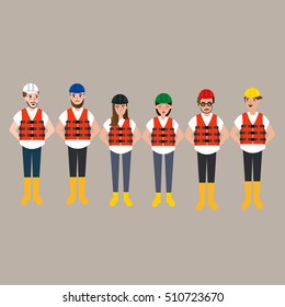 team of construction worker wearing helmet different color