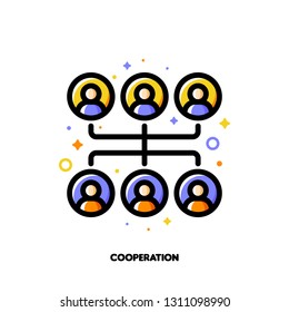 Team cooperation icon for corporate management or business leader training concept. Flat filled outline style. Pixel perfect 64x64. Editable stroke