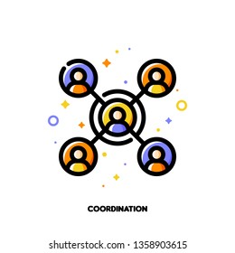 Team Coordination Icon For Concept Of Participation In A Group. Flat Filled Outline Style. Pixel Perfect 64x64. Editable Stroke