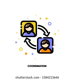 Team coordination icon for concept of participation in a group. Flat filled outline style. Pixel perfect 64x64. Editable stroke