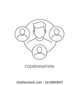 Team coordination icon for concept of participation in a group. Flat outline style. Team Leader icon