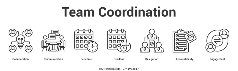 Team Coordination web banner icon set vector illustration concept for business with icon of Collaboration, Communication, Schedule, Deadline, Delegati.