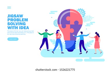 team creating idea with jigsaw bulb vector illustration