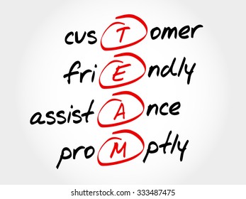 TEAM - Customer, Friendly, Assistance, Promptly, acronym business concept
