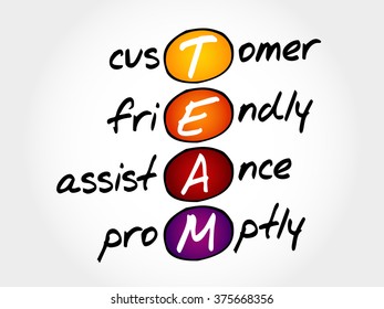 TEAM - Customer, Friendly, Assistance, Promptly, acronym business concept