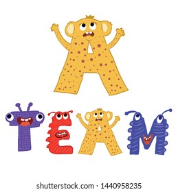 A team cute monster alphabet design vector