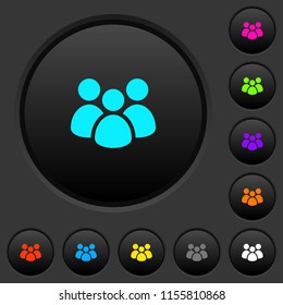 Team dark push buttons with vivid color icons on dark grey background