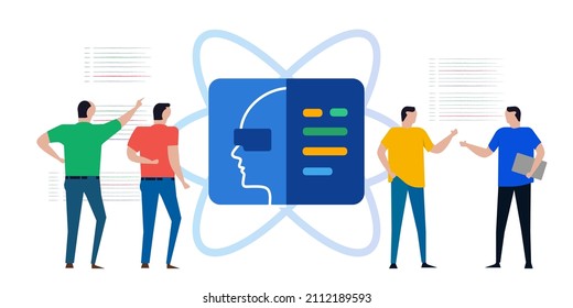 Team of developer software programmer code coding virtual reality augmented system of meta verse