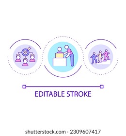 Team development loop concept icon. Mentor support for employees. Leadership in business abstract idea thin line illustration. Isolated outline drawing. Editable stroke. Arial font used