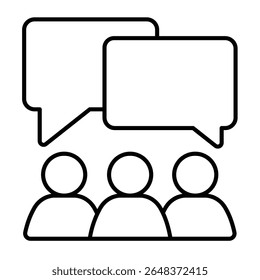 Team with dialog popup windows thin line icon, design recruitment concept. Vector graphics. People crowd with speech bubbles sign on white background, style mobile or design