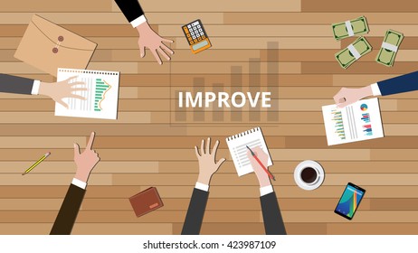 team discuss to make improve improvement to increase their business vector graphic illustration