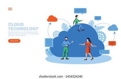 team discussing about cloud technology, interaction vector illustration