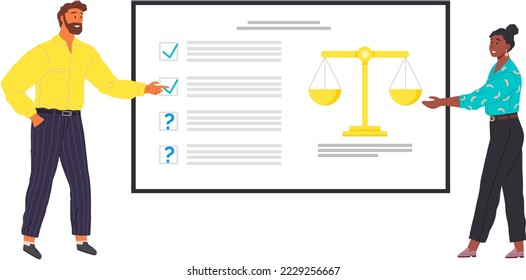 Team is discussing business justice analysis. Businessman client and female lawyer or judge consult having team meeting with client, Law and legal services concept. Legal advice, plan of strategy