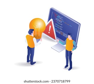 El equipo está discutiendo ideas para resolver el problema del concepto de ilustración plana