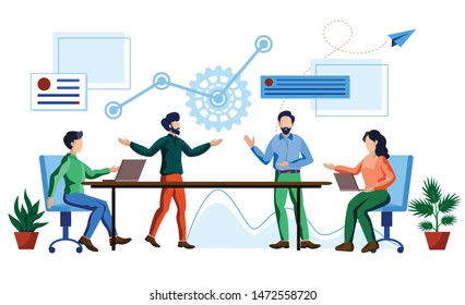 team discussing, meeting, presentation vector illustration concept