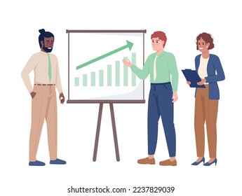 Team discussing success strategy semi flat color vector characters. Editable figures. Full body people on white. Business simple cartoon style illustration for web graphic design and animation