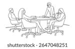 Team Discussion Around Round Table Line Art Vector