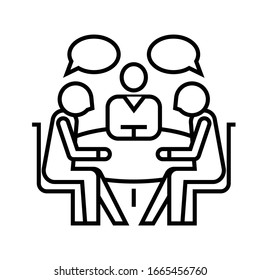 Team discussion line icon, concept sign, outline vector illustration, linear symbol.