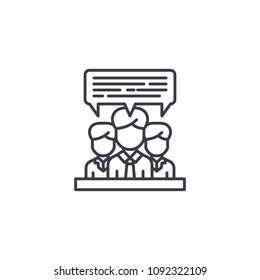 Team discussion linear icon concept. Team discussion line vector sign, symbol, illustration.