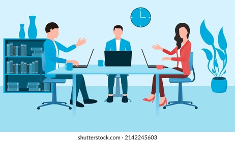 A team discussion on office table, teamwork character illustration, Business character vector illustration on white background. 