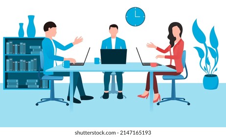 A team discussion on office table, teamwork character illustration, Business character vector illustration on white background. 