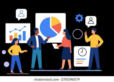 Equipo de personas diversas que colaboran en el análisis y la estrategia de datos empresariales