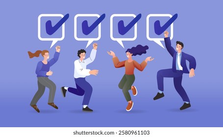 Team to do list. accomplish work checkmark. Checklist to complete project task. todo list clipboard or project status report. plan to finish work concept. Concept done job. vector illustration.