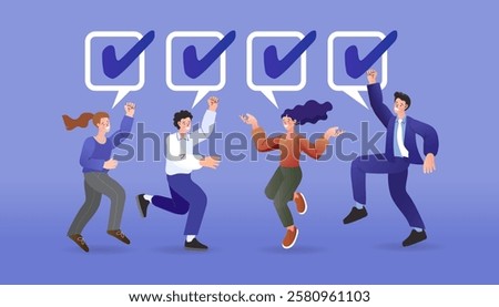 Team to do list. accomplish work checkmark. Checklist to complete project task. todo list clipboard or project status report. plan to finish work concept. Concept done job. vector illustration.