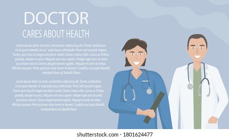 A team of doctors, medical workers. The concept of medical care and assistance to people. Vector flat illustration
