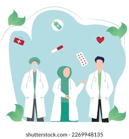 The team of doctors and nurses with stethoscope. Medical staff team concept illustration