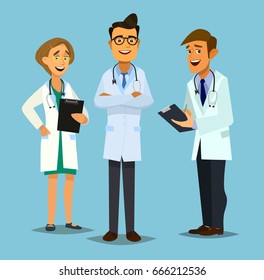 Team of doctors on a blue background. Vector illustration in flat style