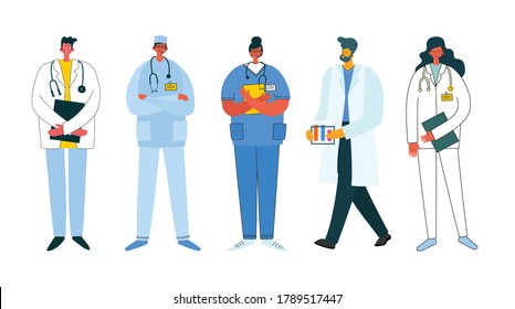 Team doctors on a white background. Vector illustration in modern flat style