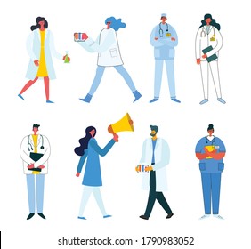 Team doctors on a white background. Vector illustration in modern flat style