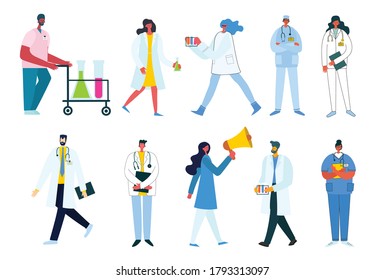 Team doctors on a white background. Vector illustration in modern flat style