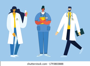 Team doctors on a white background. Vector illustration in modern flat style