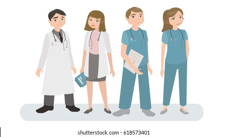 Team doctors on a white background. 