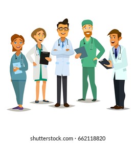 Team doctors on a white background. Vector illustration in flat style