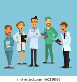 Team doctors on a white background. Vector illustration in flat style