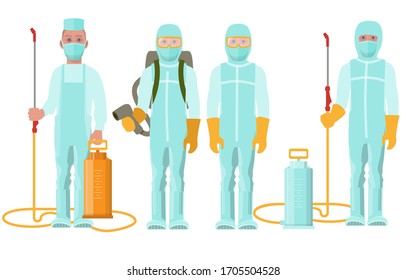 Team of doctors in protective suits for the fight against coronavirus. Vector illustration isolated on white background