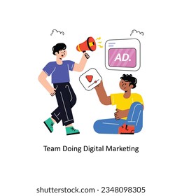 Ilustración del vector de diseño plano de marketing digital Team Doing. Ilustración de acciones
