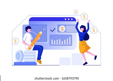 The team drawing diagrams to find strategies for increasing revenue vector illustration